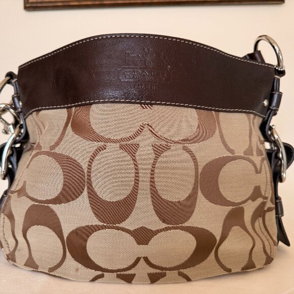 Genuine Coach Signature Shoulder Bag – Brown/Tan with Dark Brown Leather Trim - Picture 1 of 14